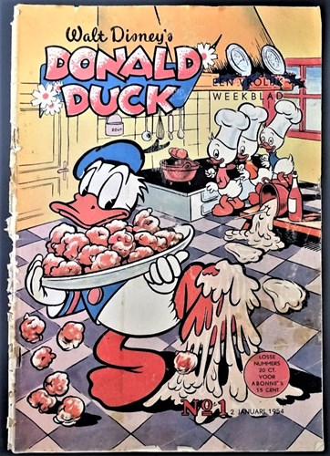 Donald Duck - Een vrolijk weekblad 1954 1 b - Afwijkende voorkant, Softcover, Eerste druk (1954) (De Geïllustreerde Pers)