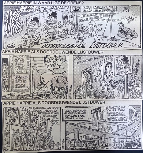Appie Happie - krantenuitgaves  - Appie Happie als doordouwende lijstduwer, Krantenknipsel, Eerste druk (1986) (Haagse Courant)